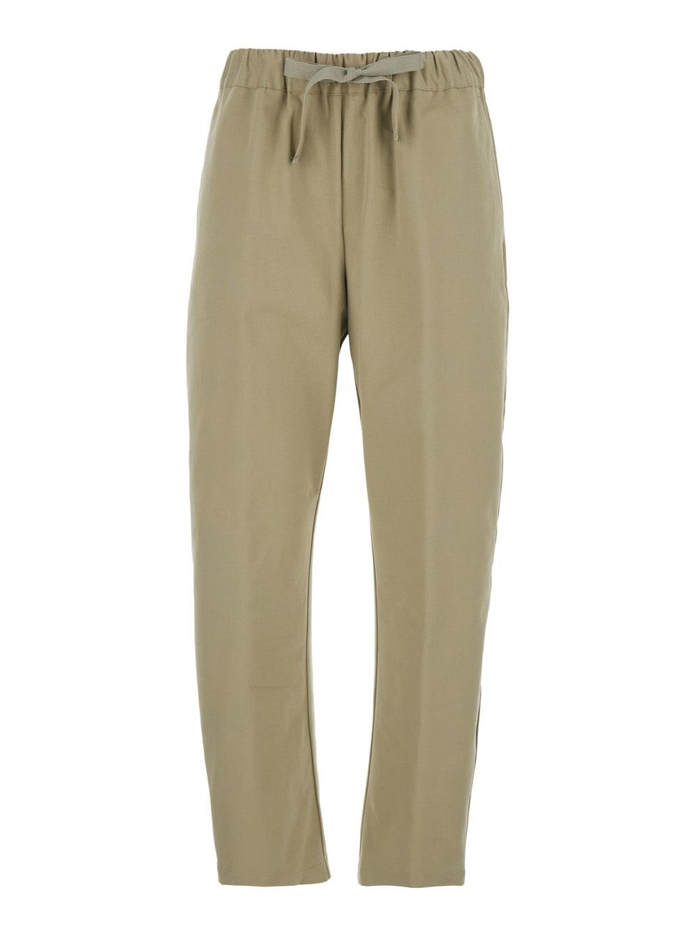 semicouture beige cotton pants with elastic waist and drawstring for women