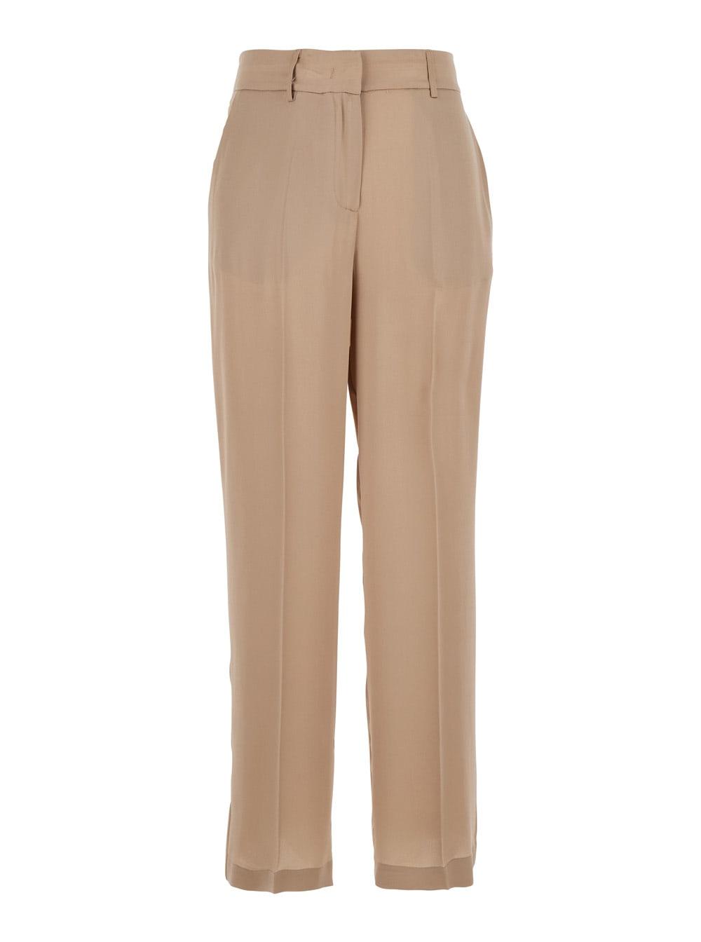 semicouture beige satin finish trousers in acetate and silk blend woman