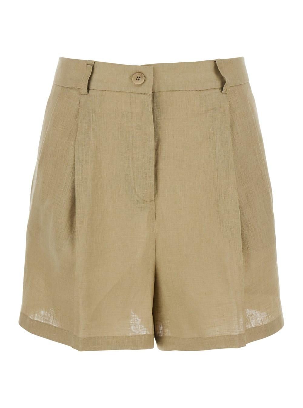 semicouture beige shorts with belt loops and button closure in linen woman