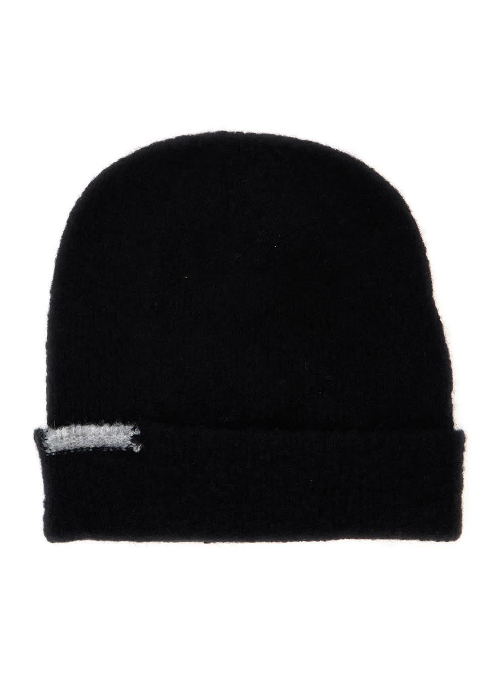 semicouture black beanie with contrasting detail in wool woman