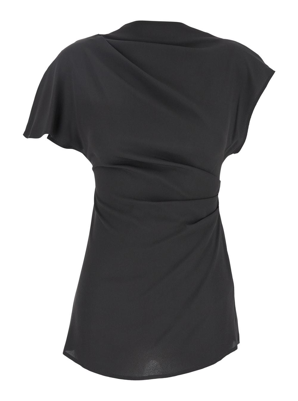 semicouture black crewneck top with short sleeves in silk blend woman