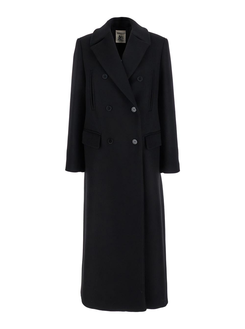 semicouture black double-breasted coat with notched revers in wool blend woman