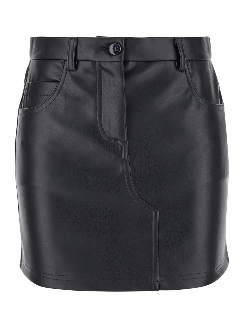 semicouture black five-pocket mini-skirt in eco leather woman