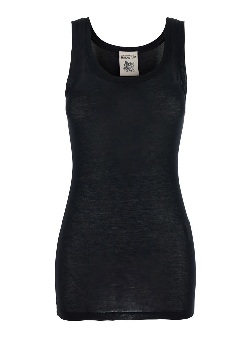 semicouture black sleeveless top with u-neck in viscose woman