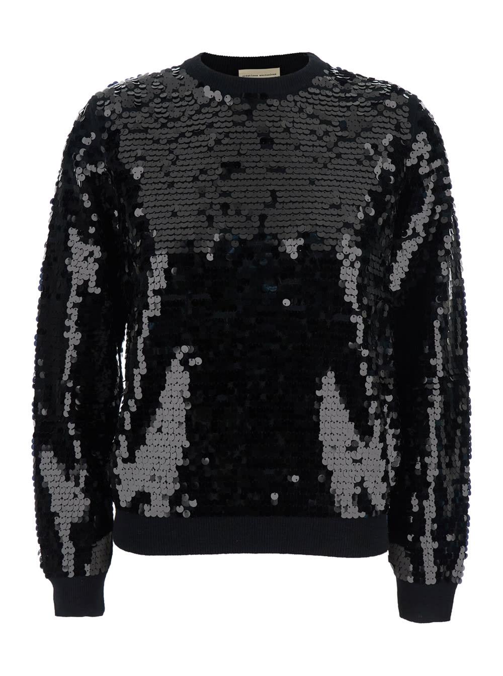 semicouture black sweater with all-over sequins in wool woman