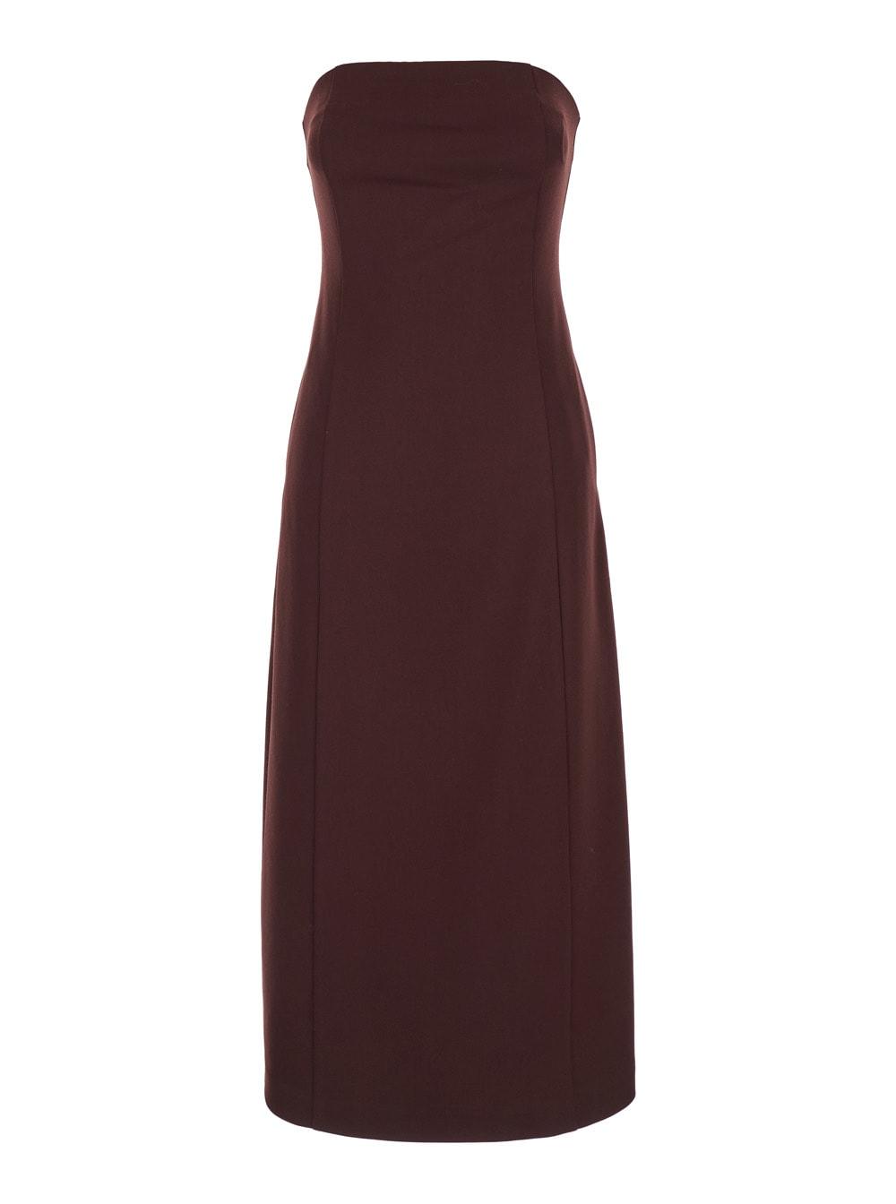 semicouture bordeaux sleeveless midi dress with bustier-style neckline in wool blend stretch woman