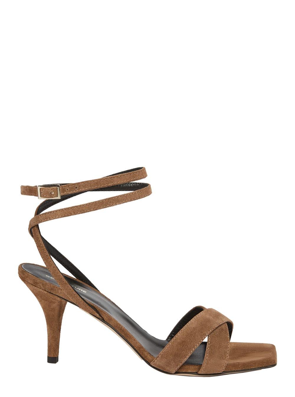 semicouture brown heeled sandal with square toe in suede woman