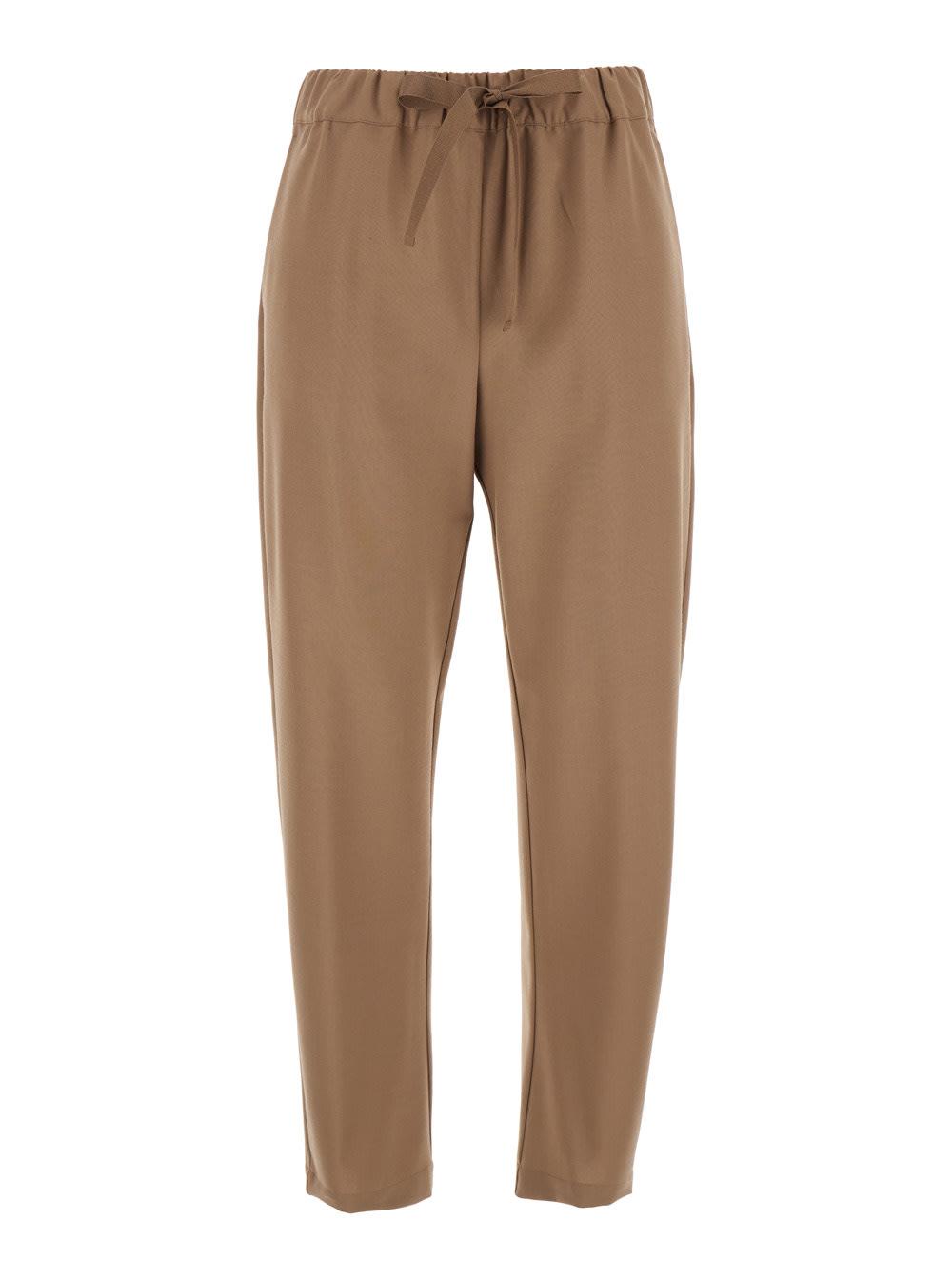semicouture buddy beige cropped pants with drawstring waist in cotton woman