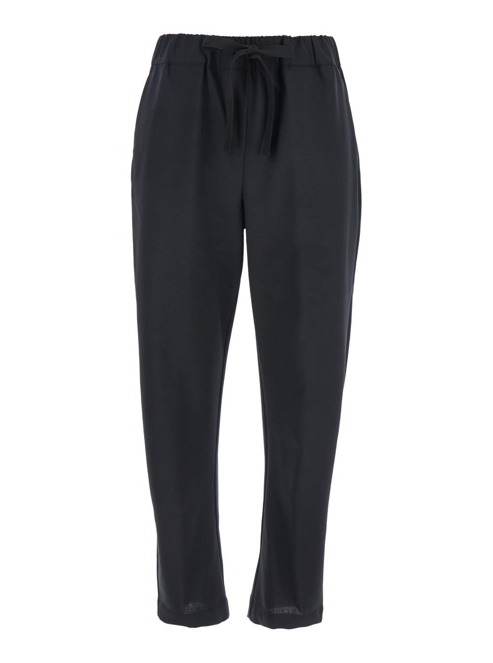 semicouture buddy black cropped pants with drawstring waist in cotton woman