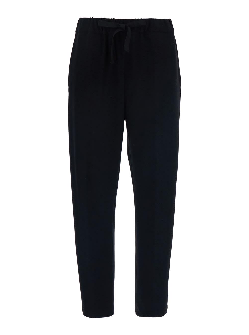 semicouture buddy black pants with drawstring elastic waist in viscose blend stretch woman