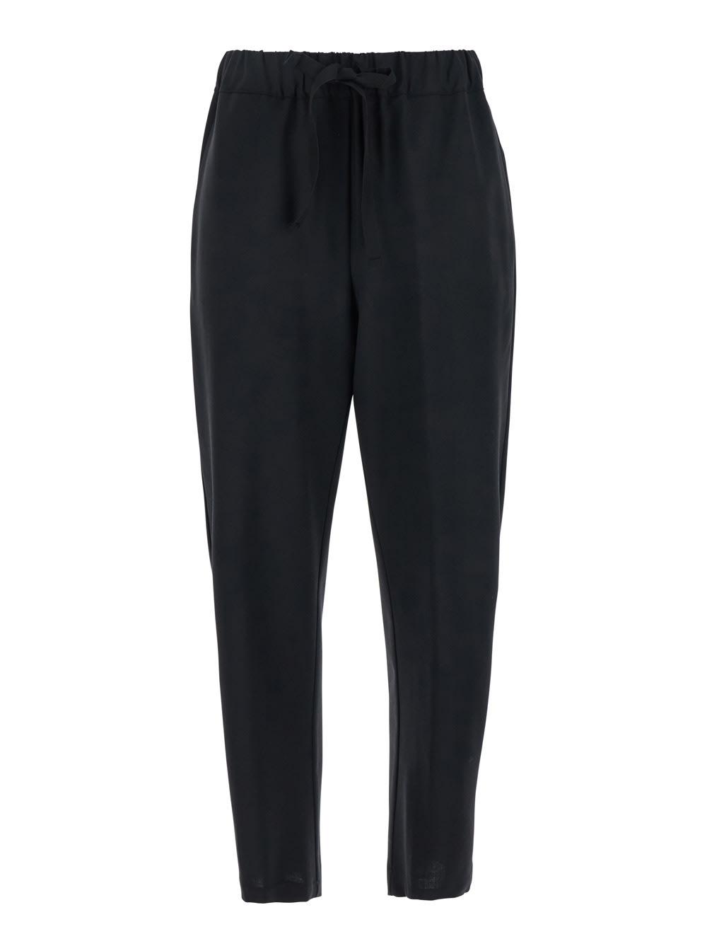 semicouture buddy black pants with drawstring waist in virgin wool blend woman