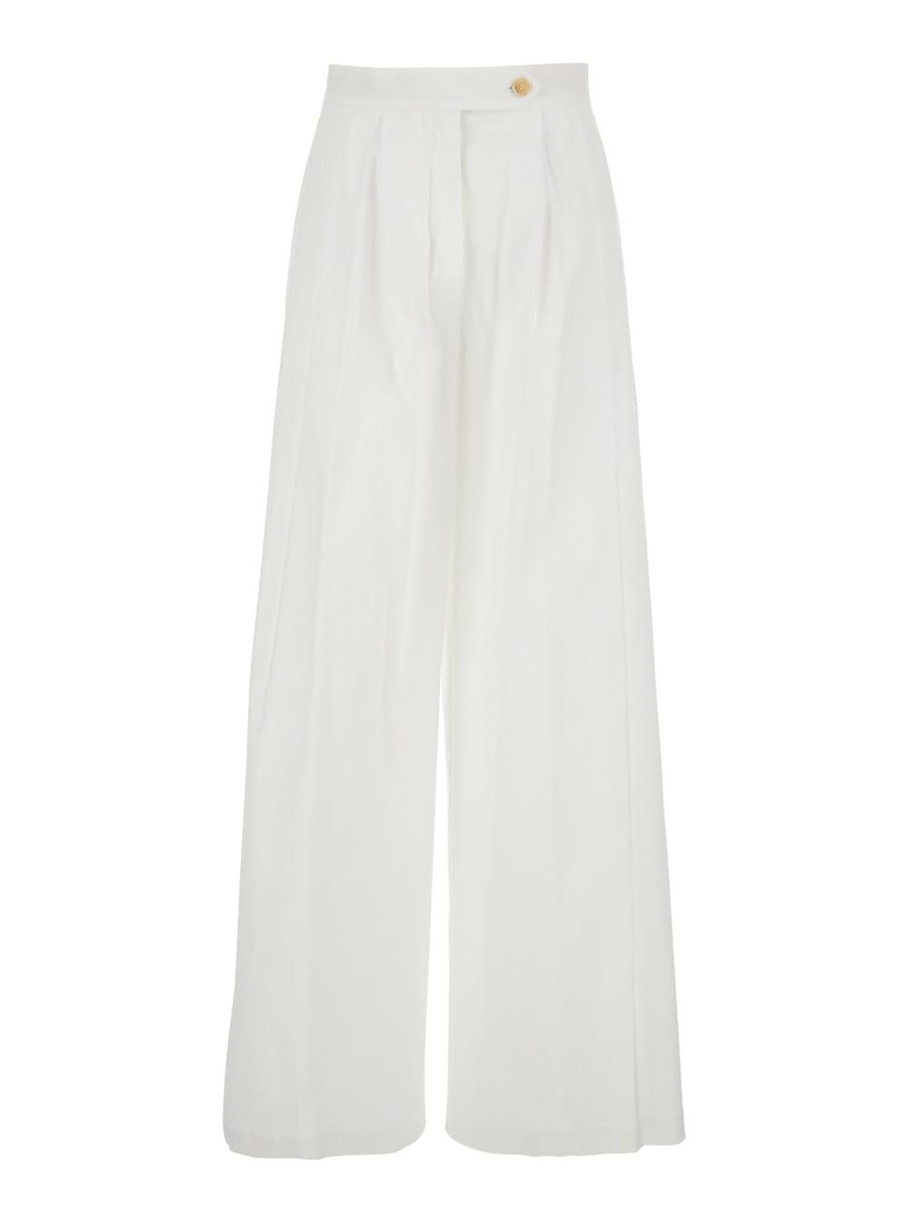 semicouture buddy pants with button and zip closure at the front in white stretch cotton for women