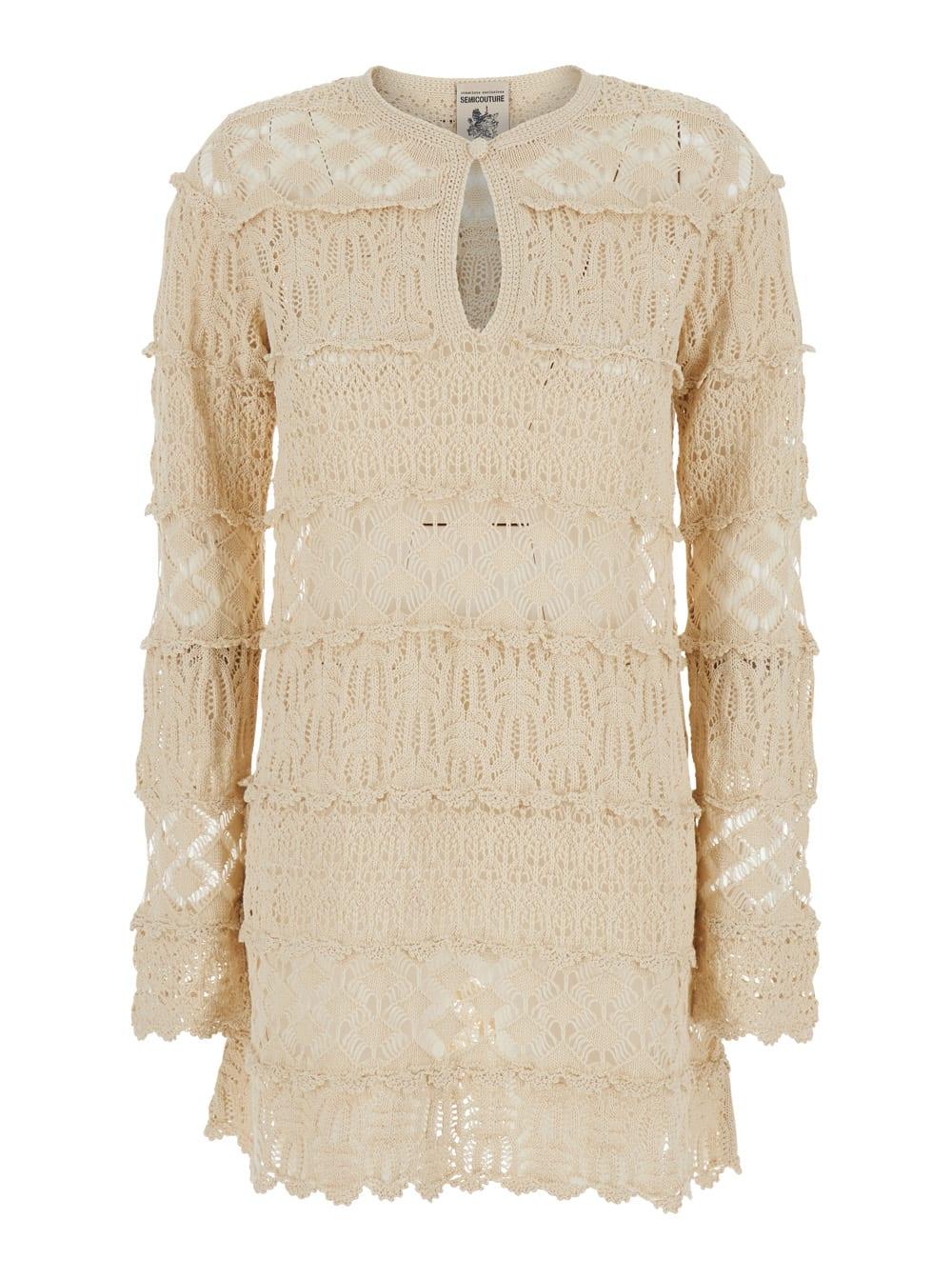 semicouture dress crochet dress white with cotton lace details for women