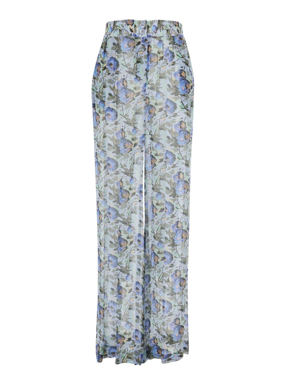 semicouture dress printed pants blue with floral print in viscose women