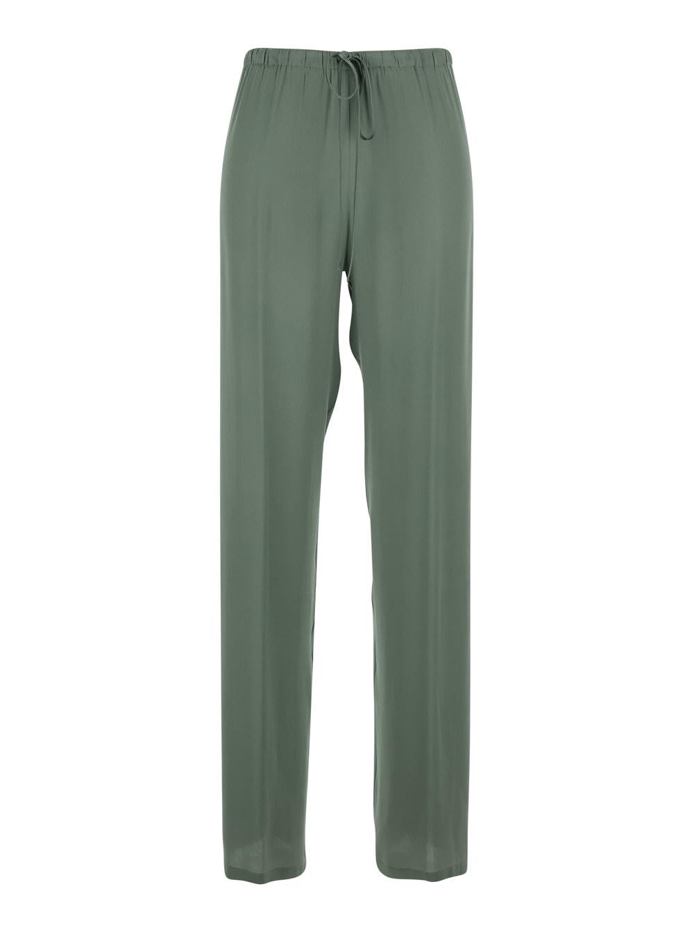 semicouture green womens pants with elastic waist and drawstring in silk blend