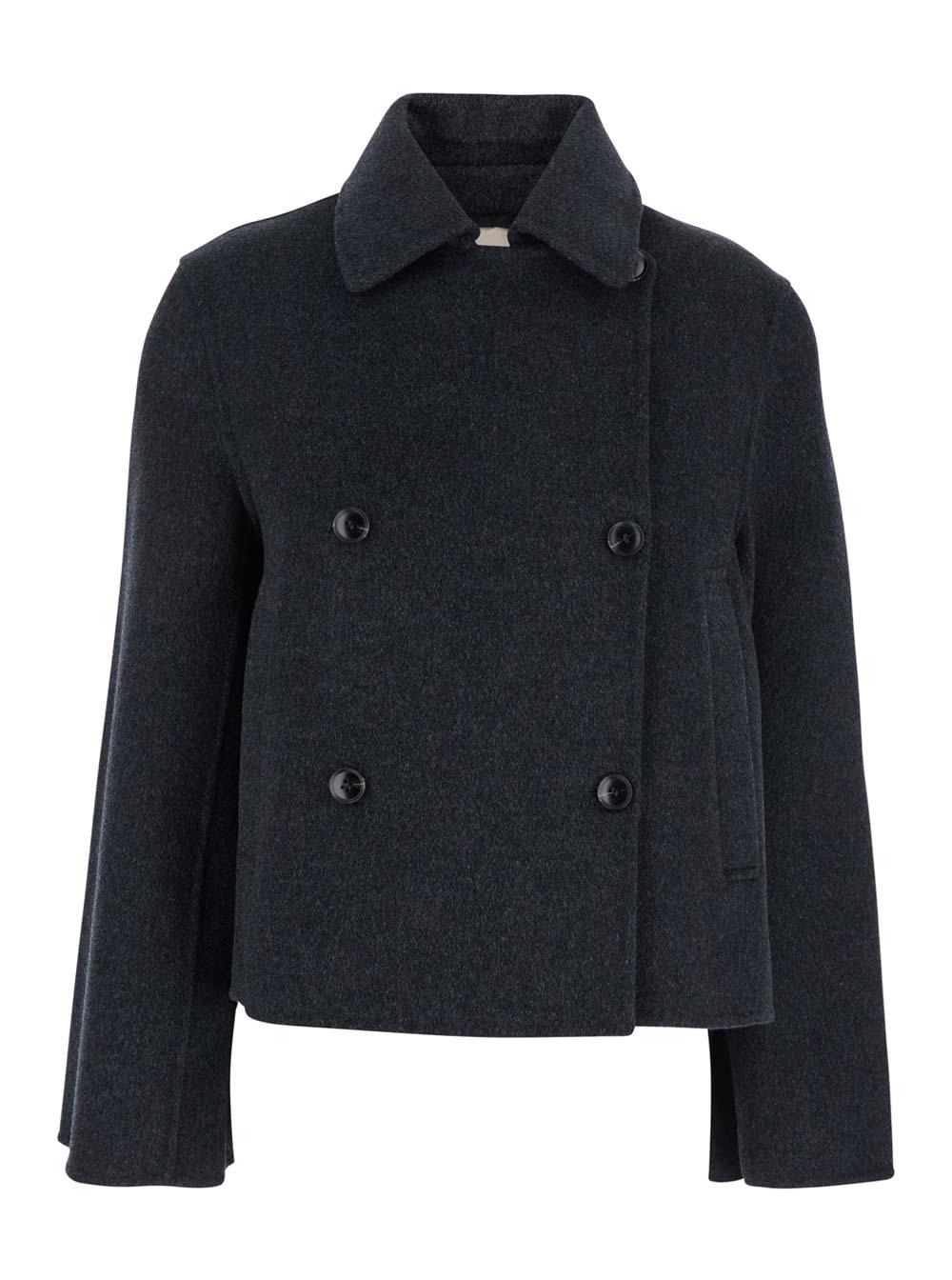 semicouture grey cropped double-breasted jacket with bell sleeves and notched collar in wool woman