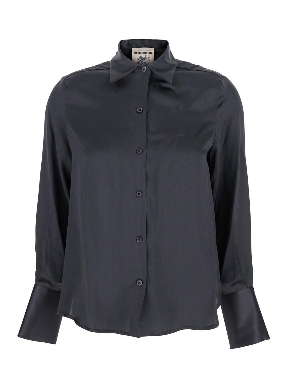 semicouture grey shirt with classic collar in silk woman