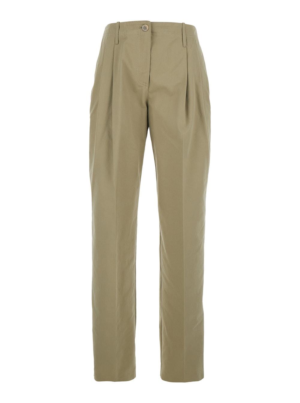 semicouture high-waisted pants with belt loops in beige cotton for women