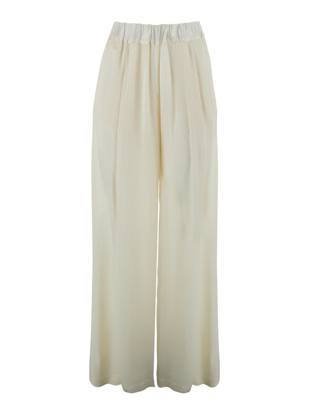 semicouture jhonny white pants with pleated details and elastic waist in silk blend woman