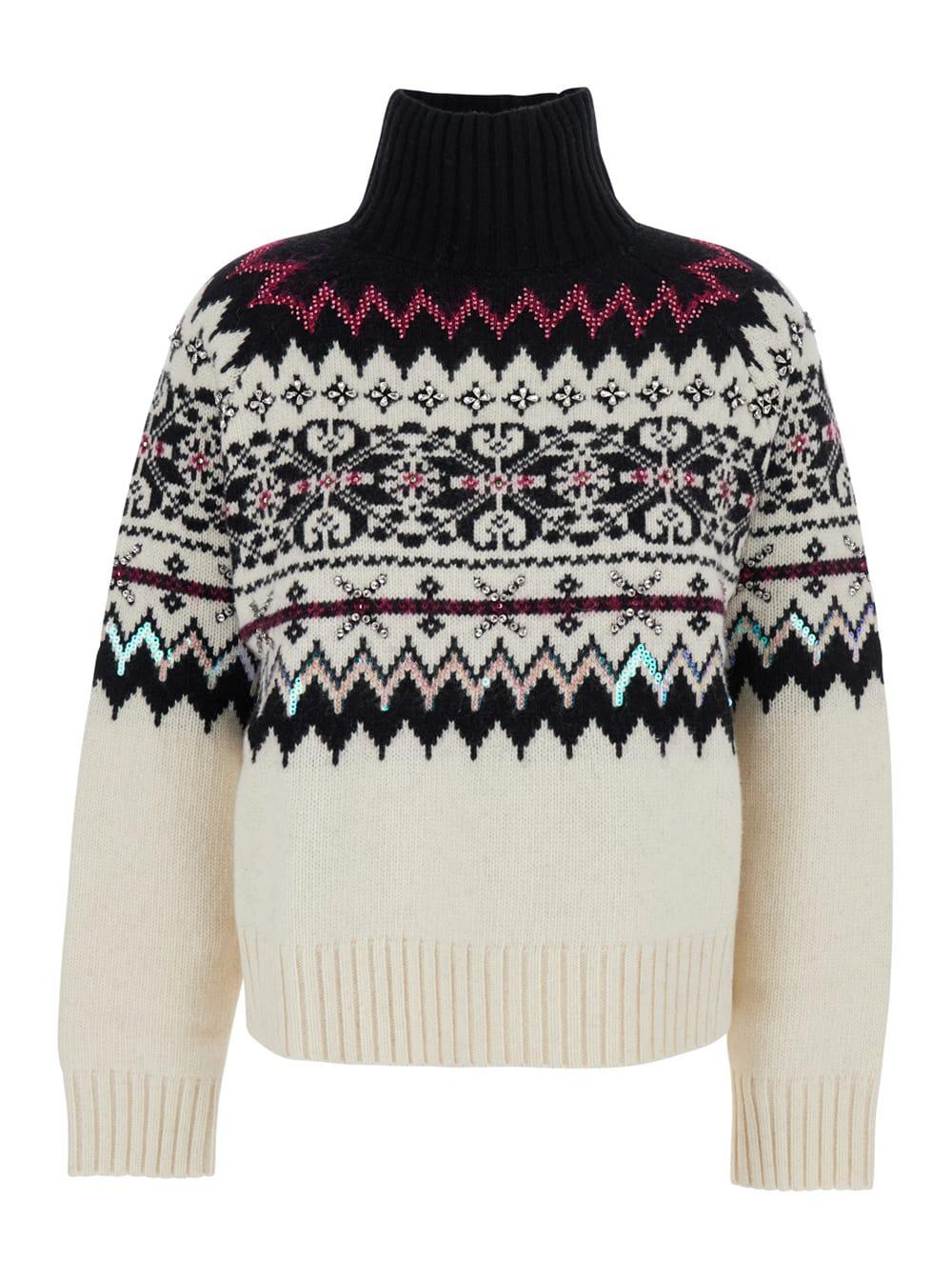 semicouture multicolor turtleneck sweater with all-over inlays in wool blend woman