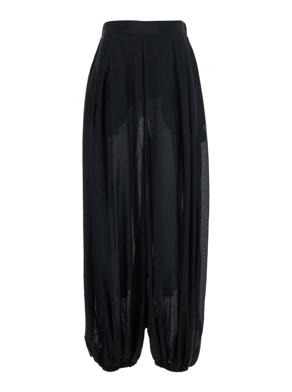 semicouture pants cotton muslin pants black with elastic waist and side pockets in cotton and silk women