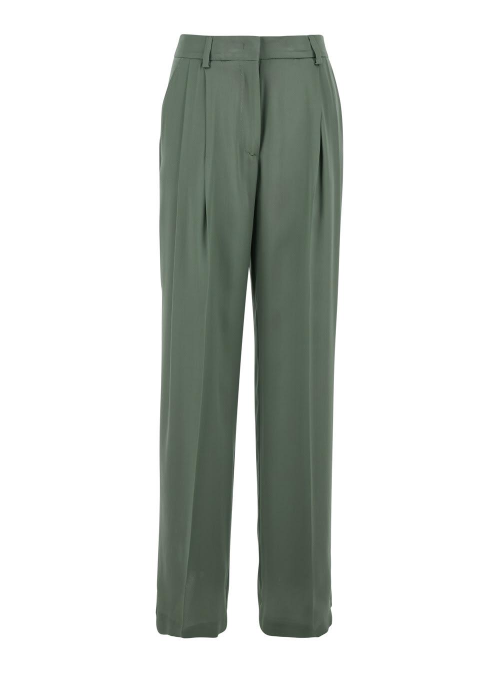 semicouture pants with front pleats and hidden closure in green silk blend for women