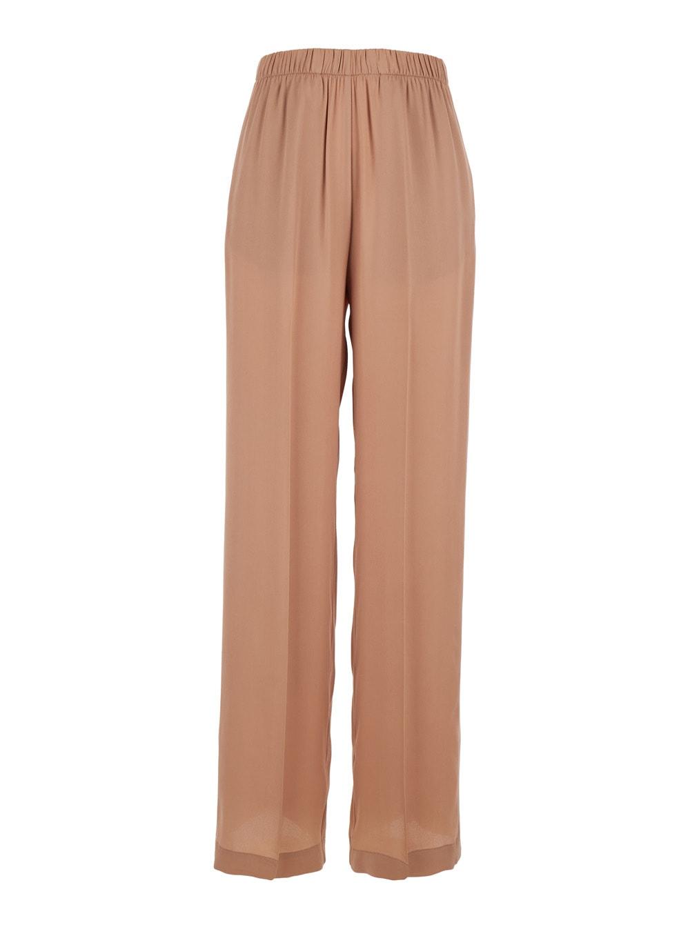 semicouture pink silk blend pants with elastic waist and front pleats for women