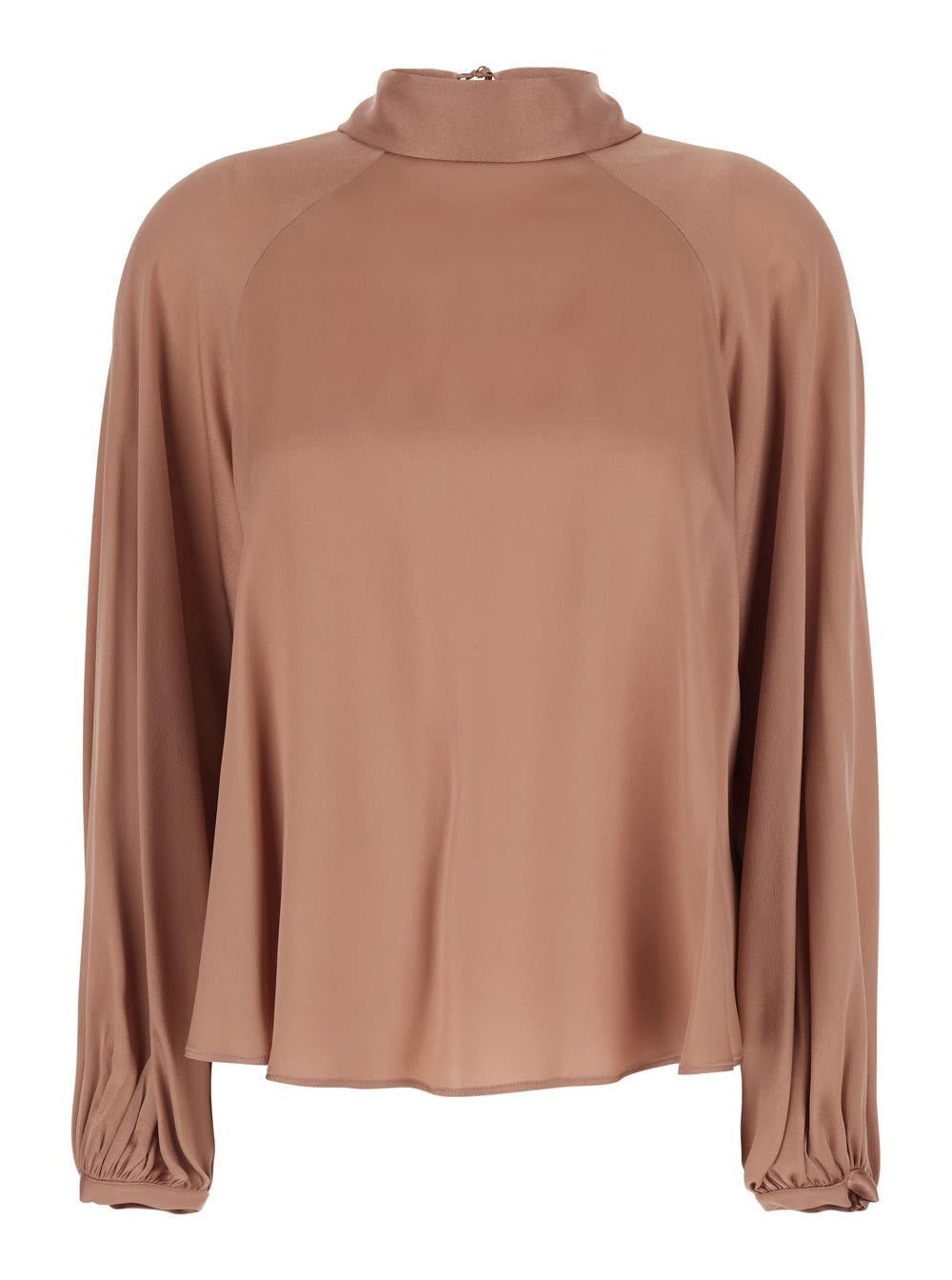 semicouture round neck blouse with v-neck at the back and bow closure at the back in silk blend pink women