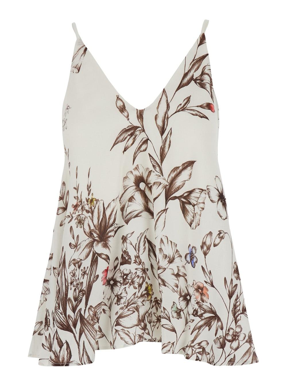 semicouture sleeveless top with thin straps and all-over print in white viscose for women