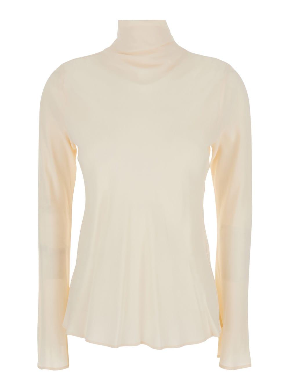 semicouture white flared blouse with high neck in silk blend woman