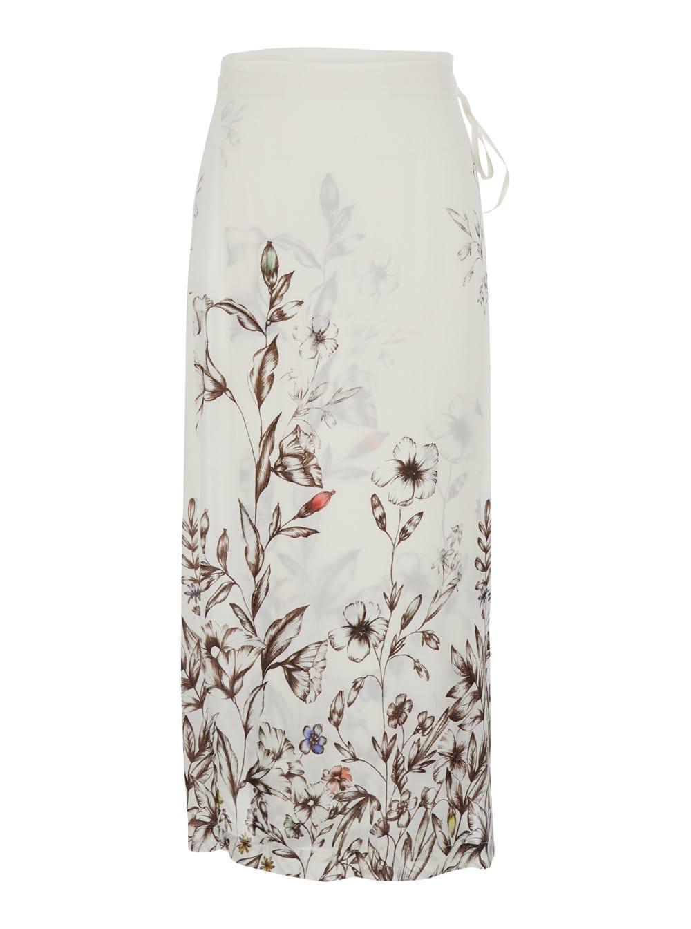 semicouture white floral print side bow closure skirt for women