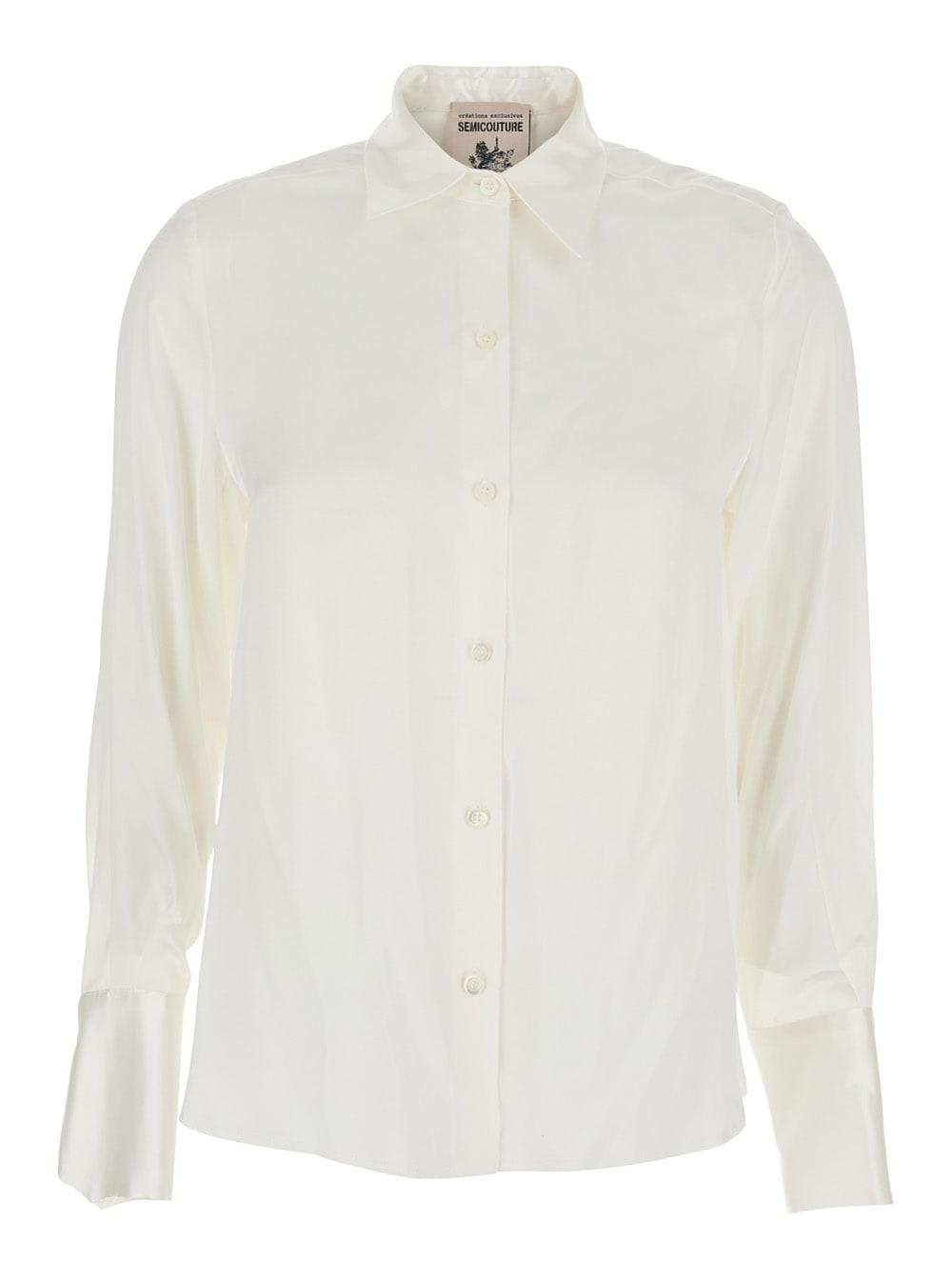 semicouture white shirt with classic collar in silk woman