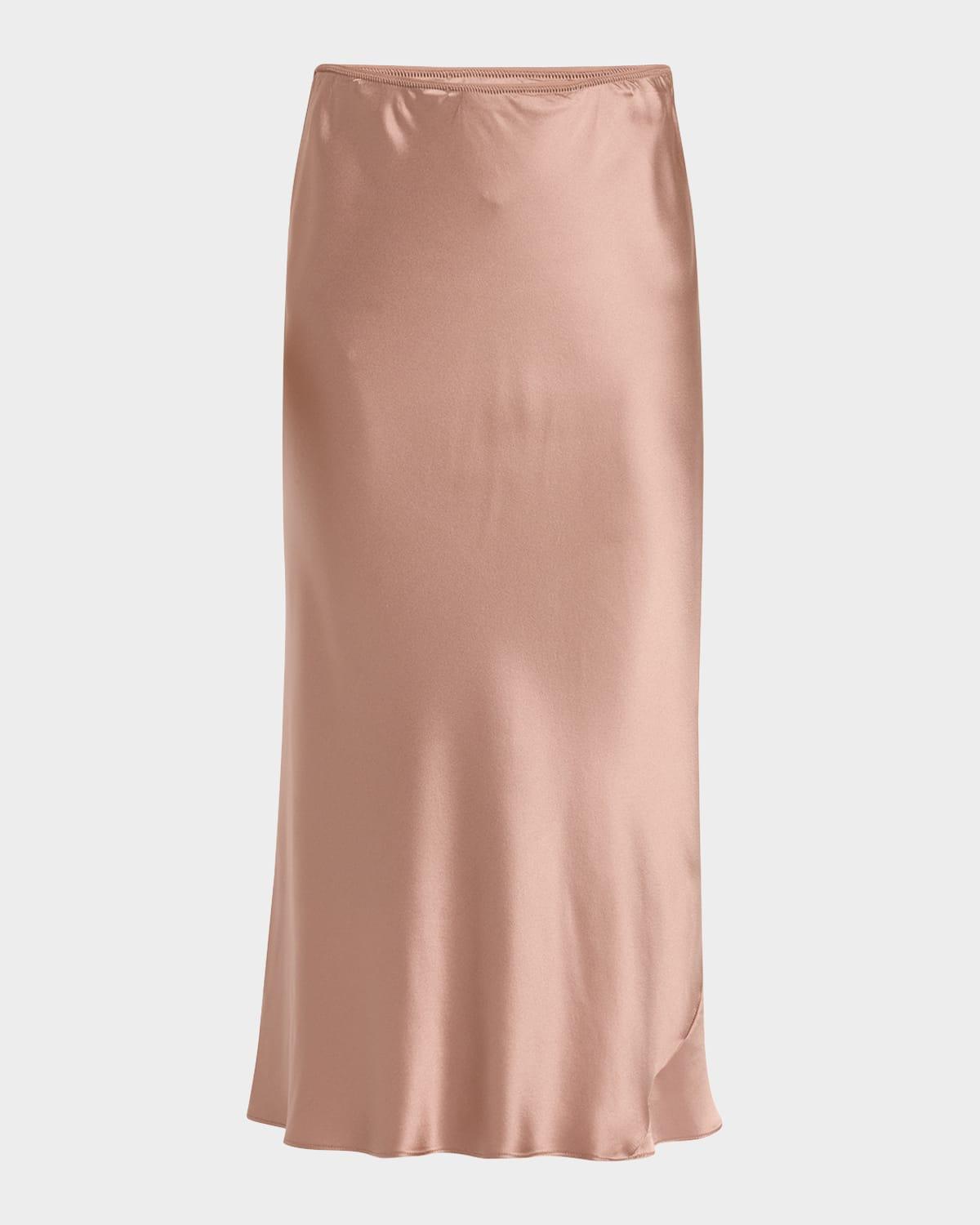 sense of shine bias-cut silk satin midi skirt