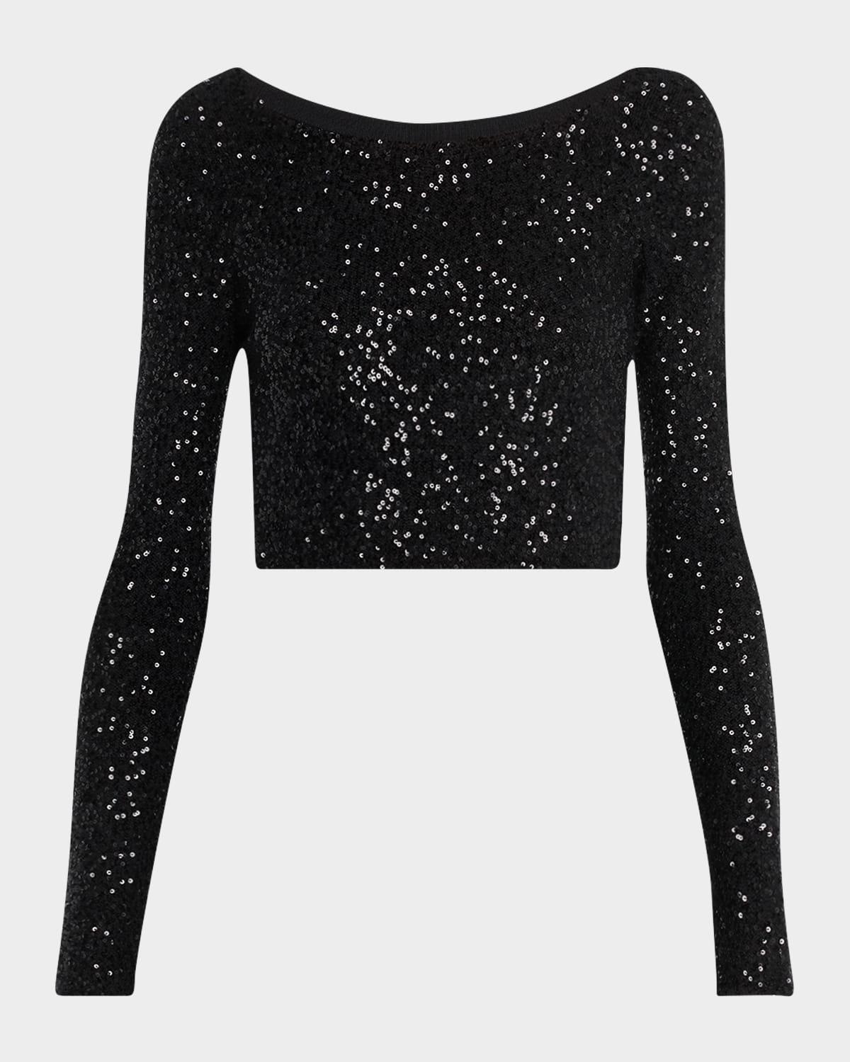 sequin cashmere long-sleeve crop top