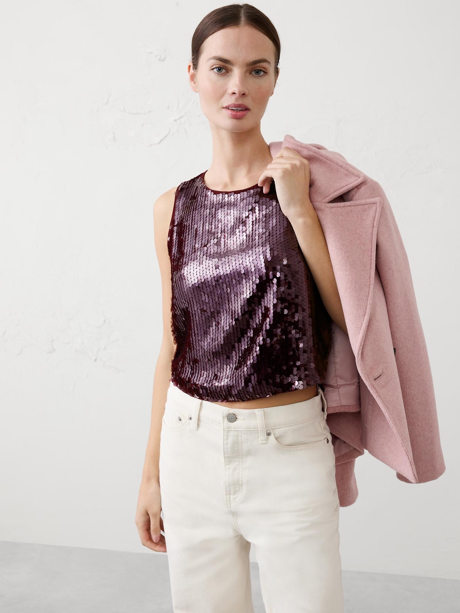 sequin crew-neck top