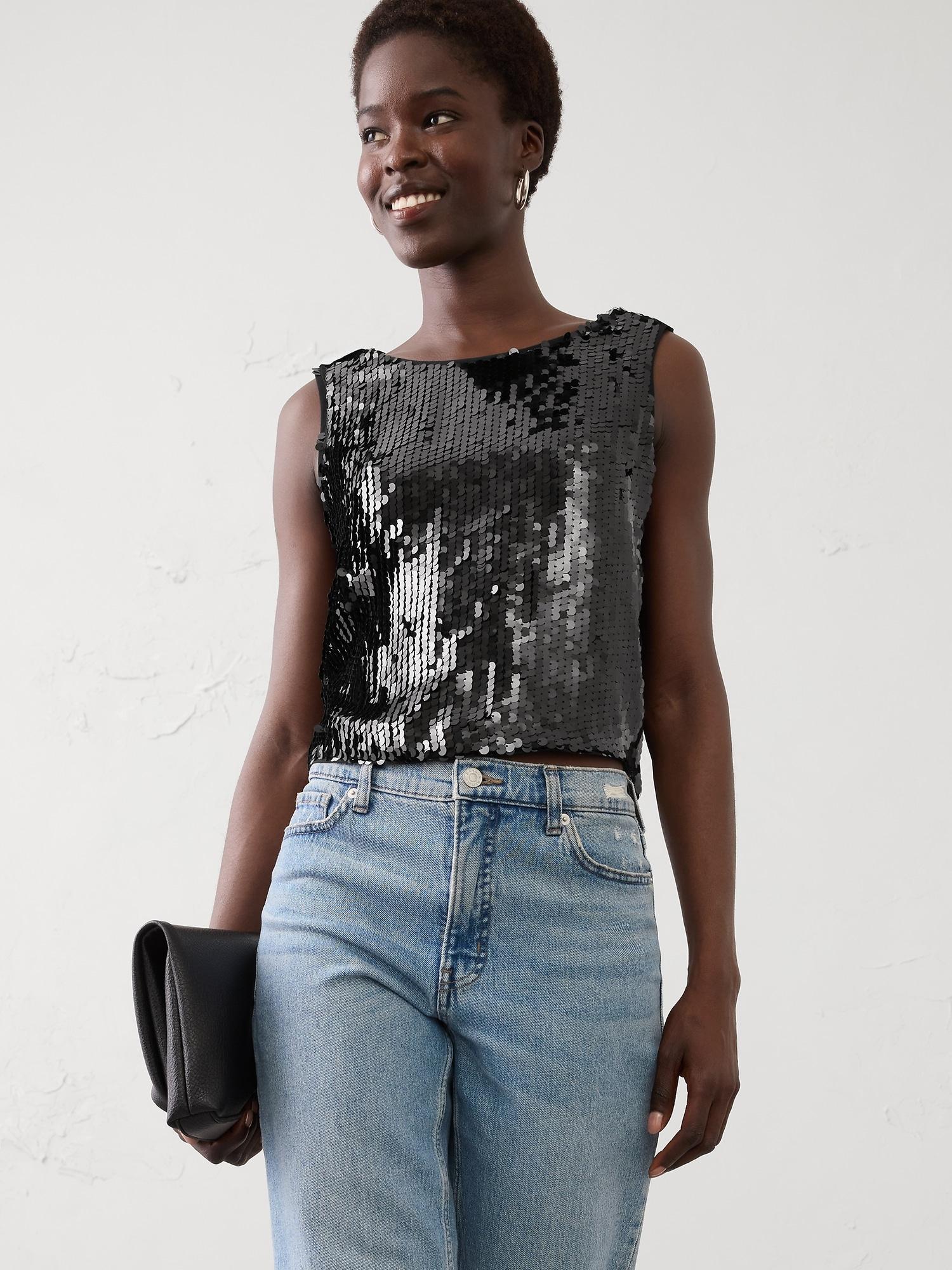 sequin crew-neck top