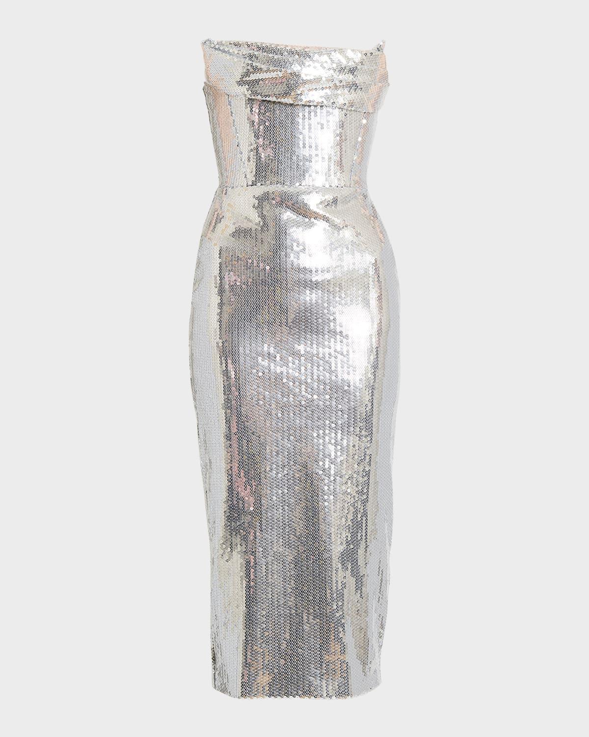 sequin curved strapless sheath dress