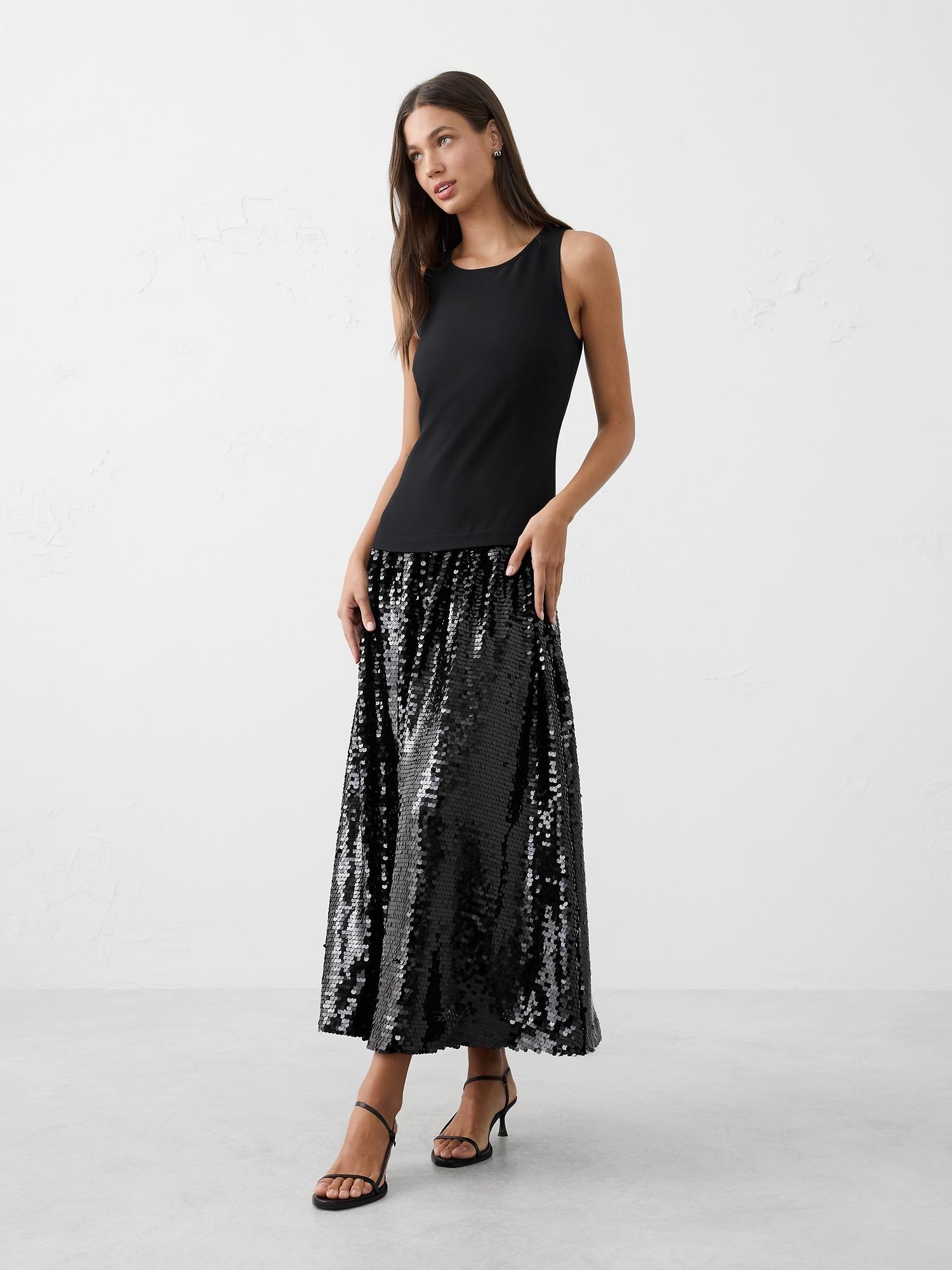 sequin drop-waist maxi fit-and-flare dress