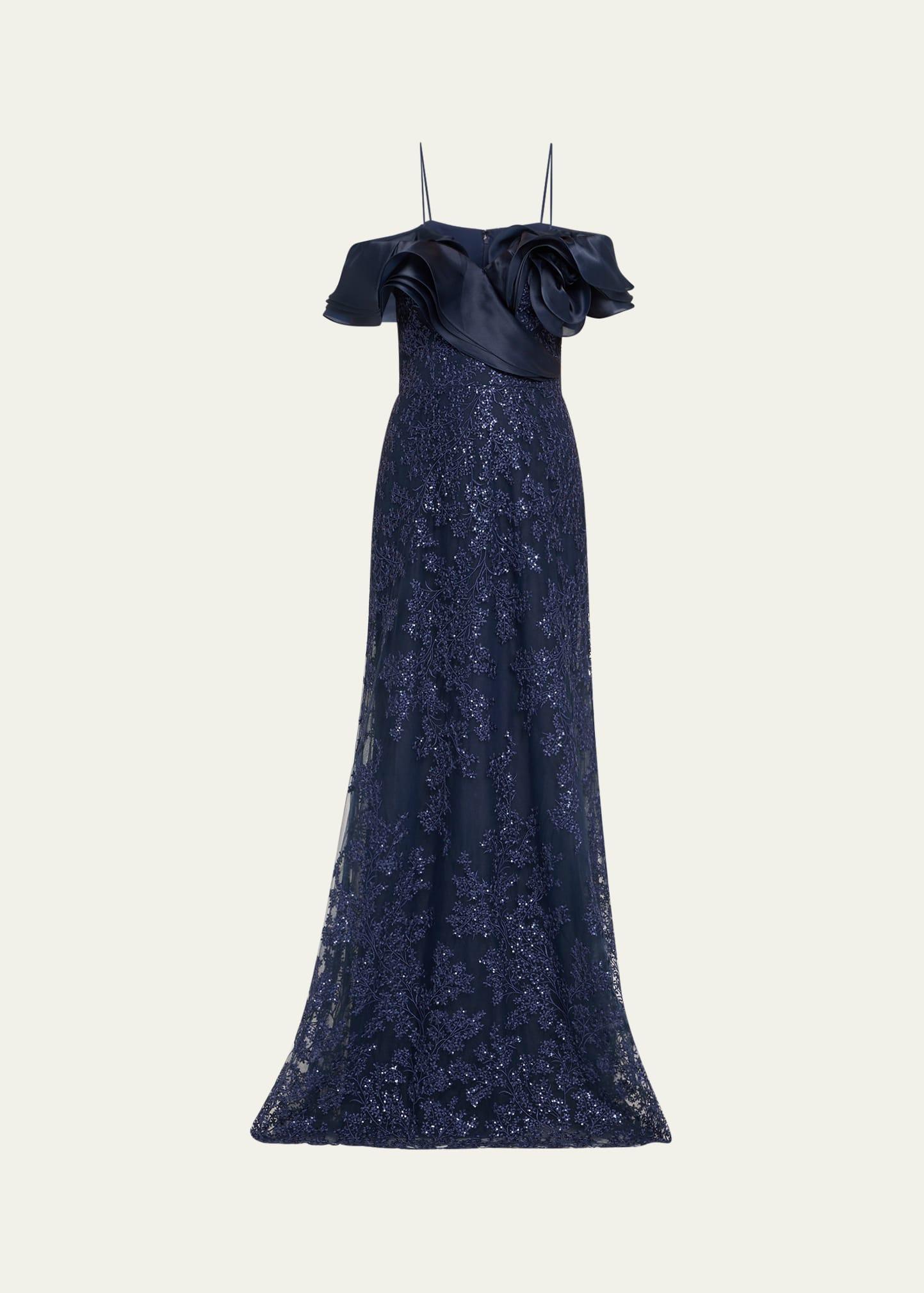 sequin embroidered organza & tulle gown