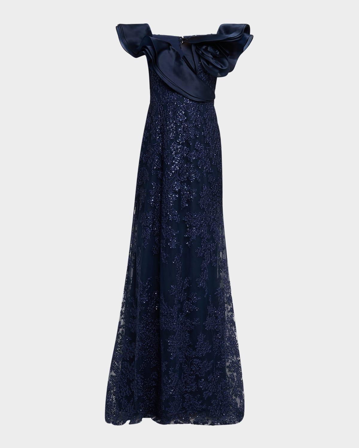 sequin embroidered organza & tulle gown