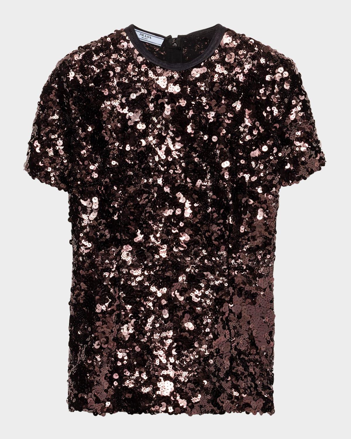 sequin embroidered short-sleeve top