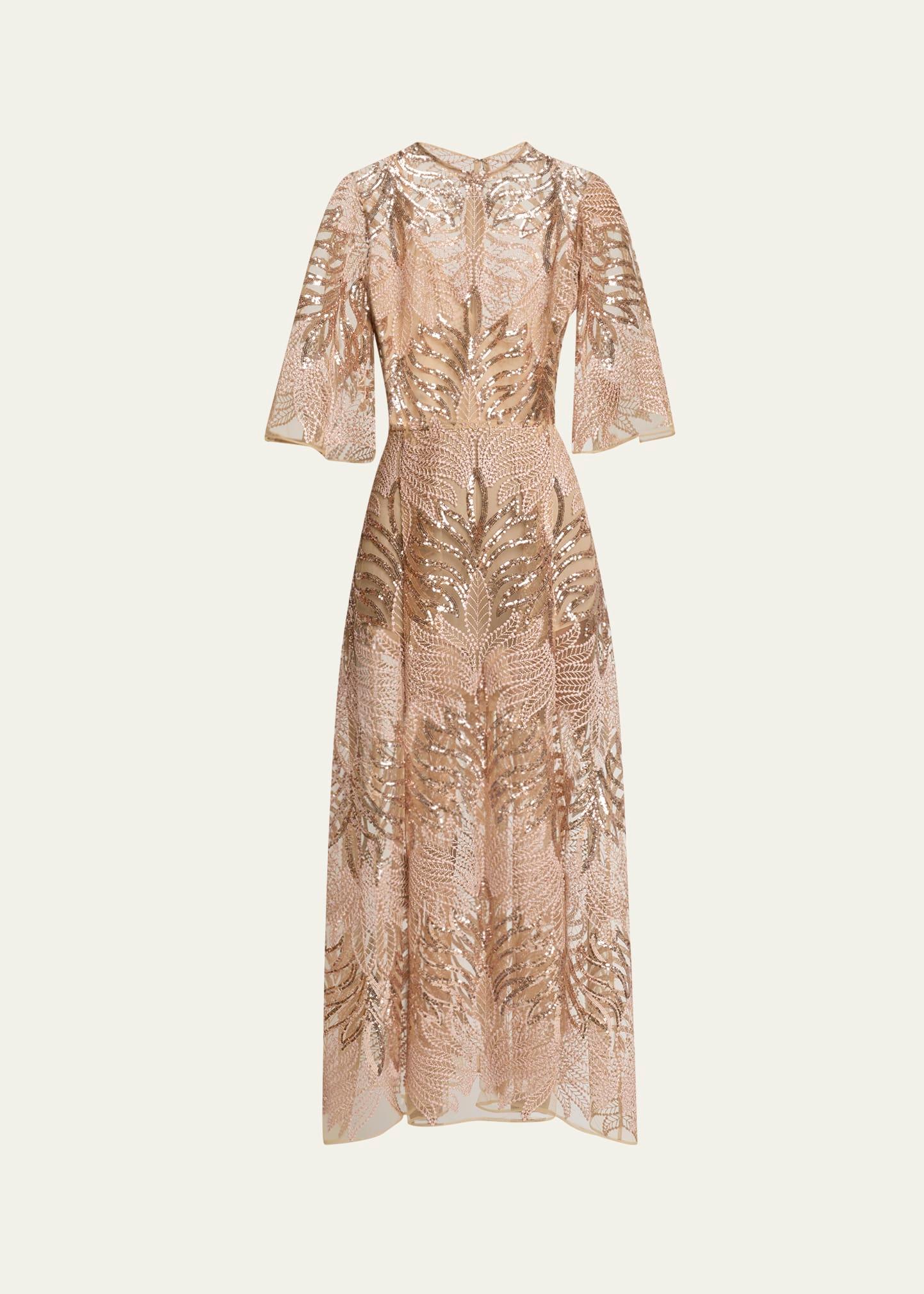 sequin embroidered tulle midi dress