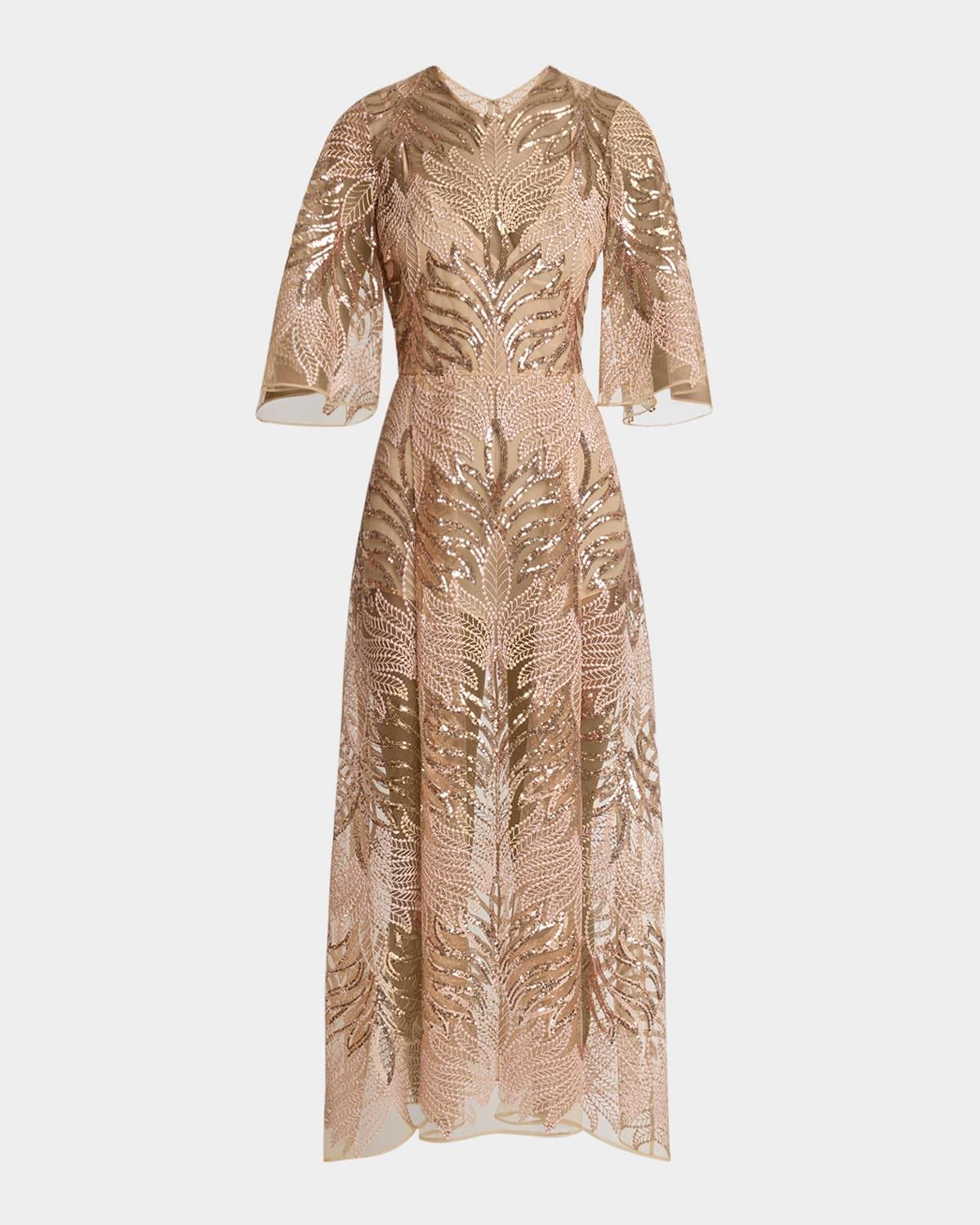 sequin embroidered tulle midi dress