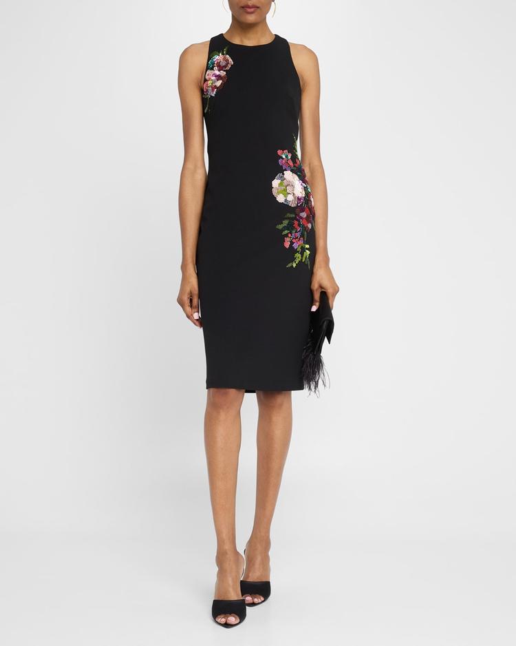 sequin floral crepe midi dress