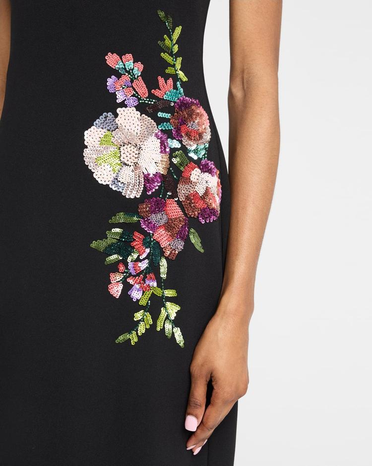 sequin floral crepe midi dress