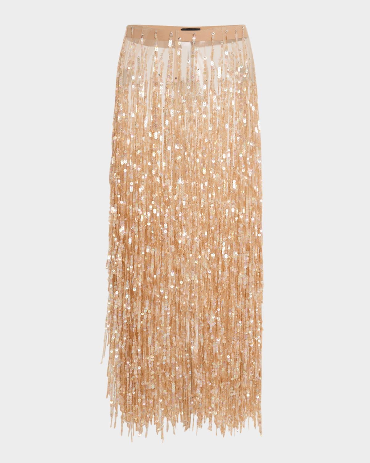 sequin fringe maxi pencil skirt