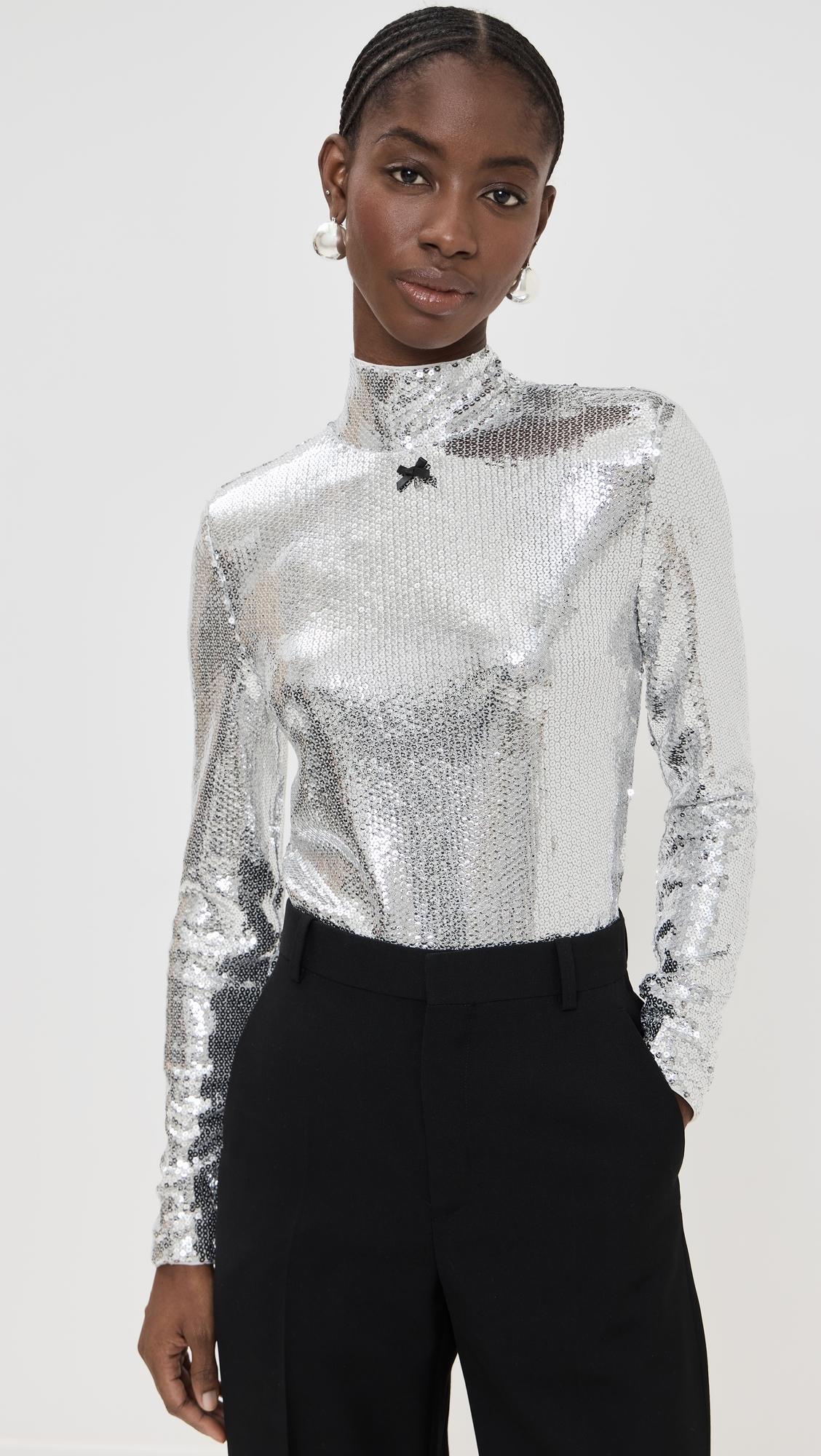 sequin high collar top