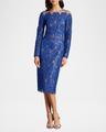 sequin illusion lace midi sheath dress