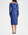 sequin illusion lace midi sheath dress