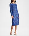 sequin illusion lace midi sheath dress